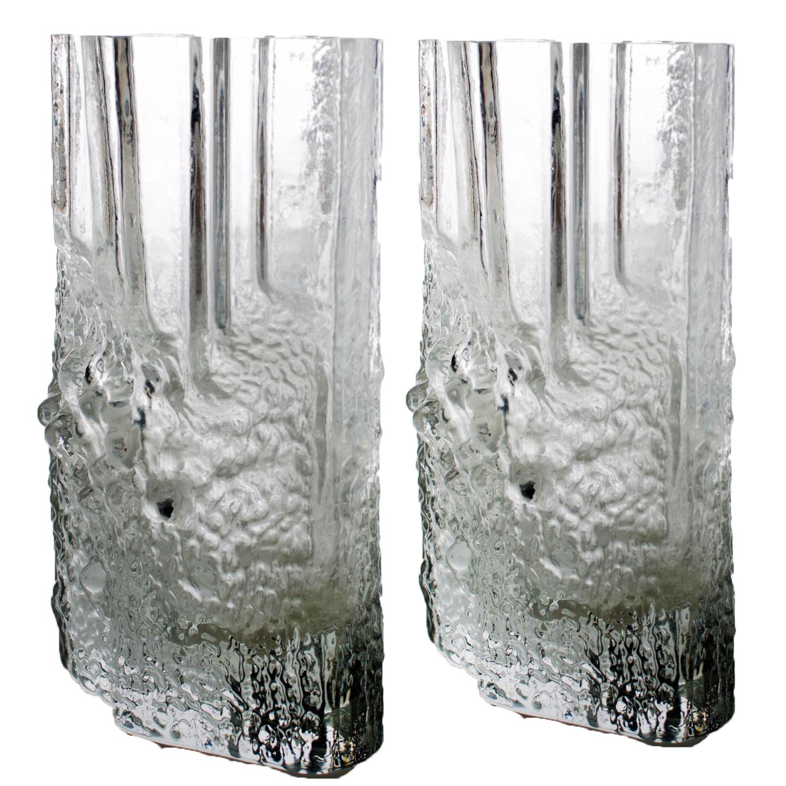 Finnish Pair of Tapio Wirkkala for Iittala Ice Glass Vases For Sale