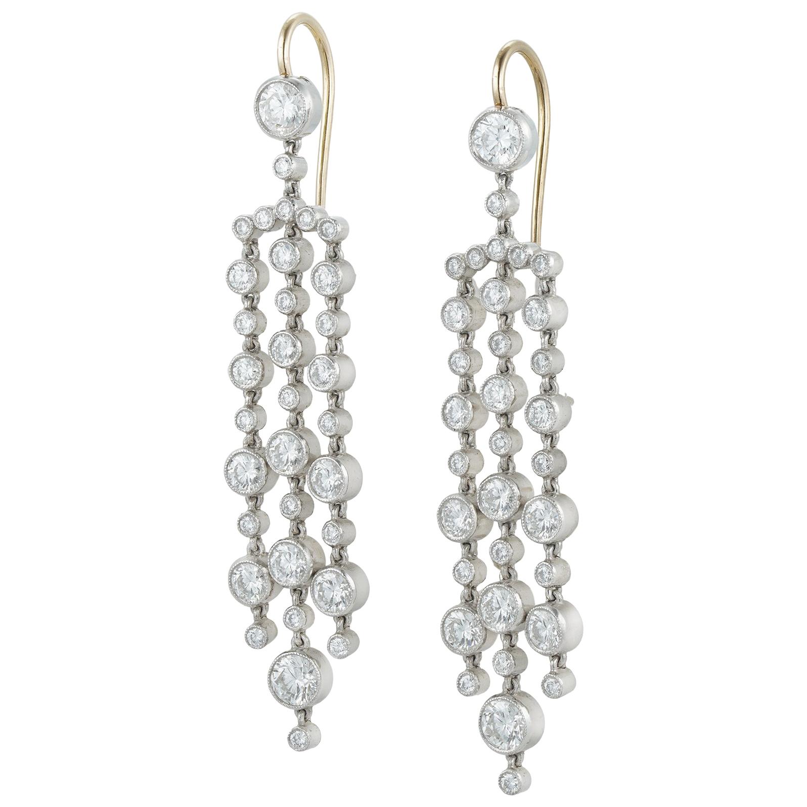 Pair of Tassel Diamond Drop Earrings For Sale