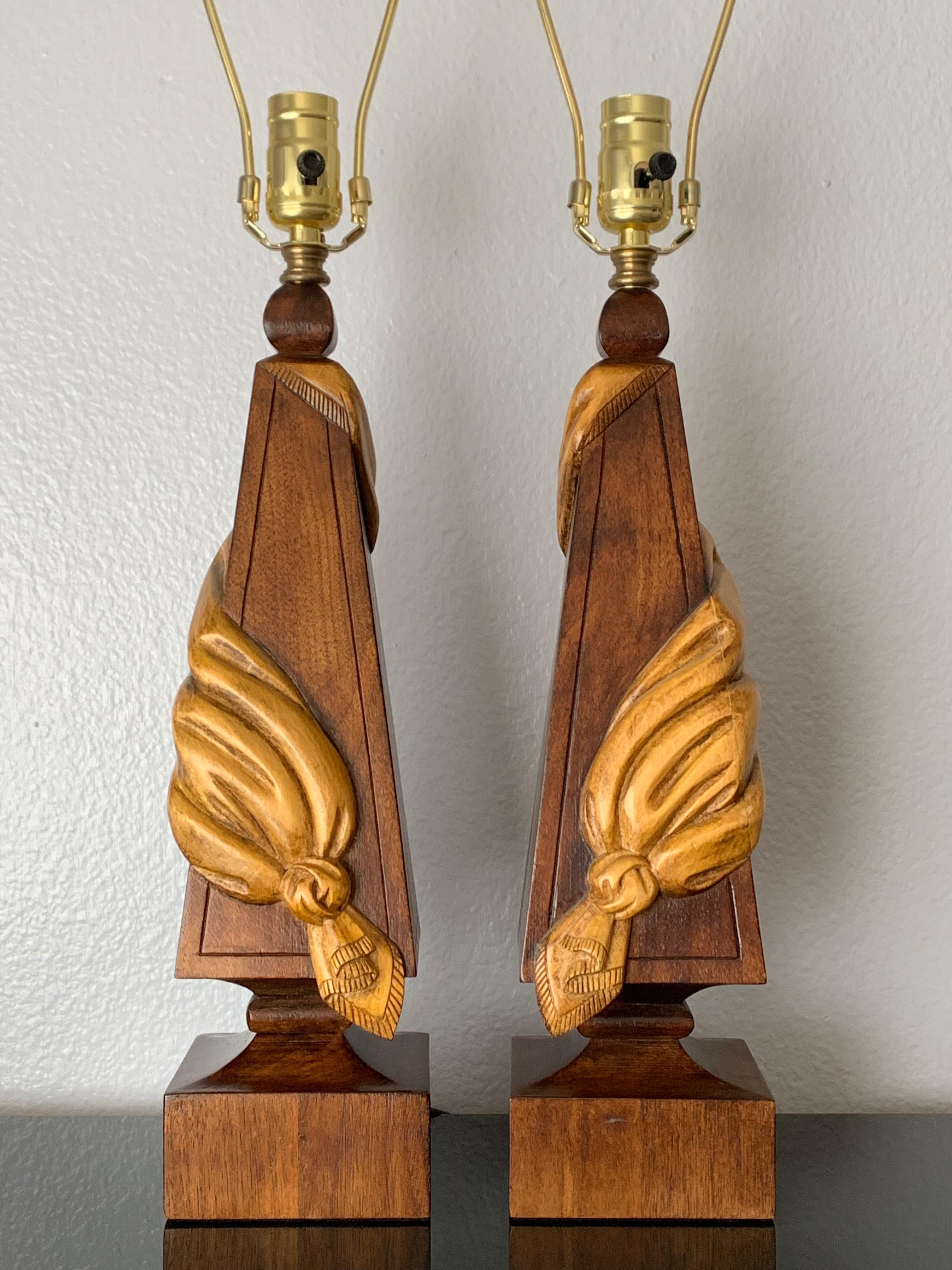 Hollywood Regency Pair of Tassel Linen Motif Lamps Style of Dorothy Thorpe