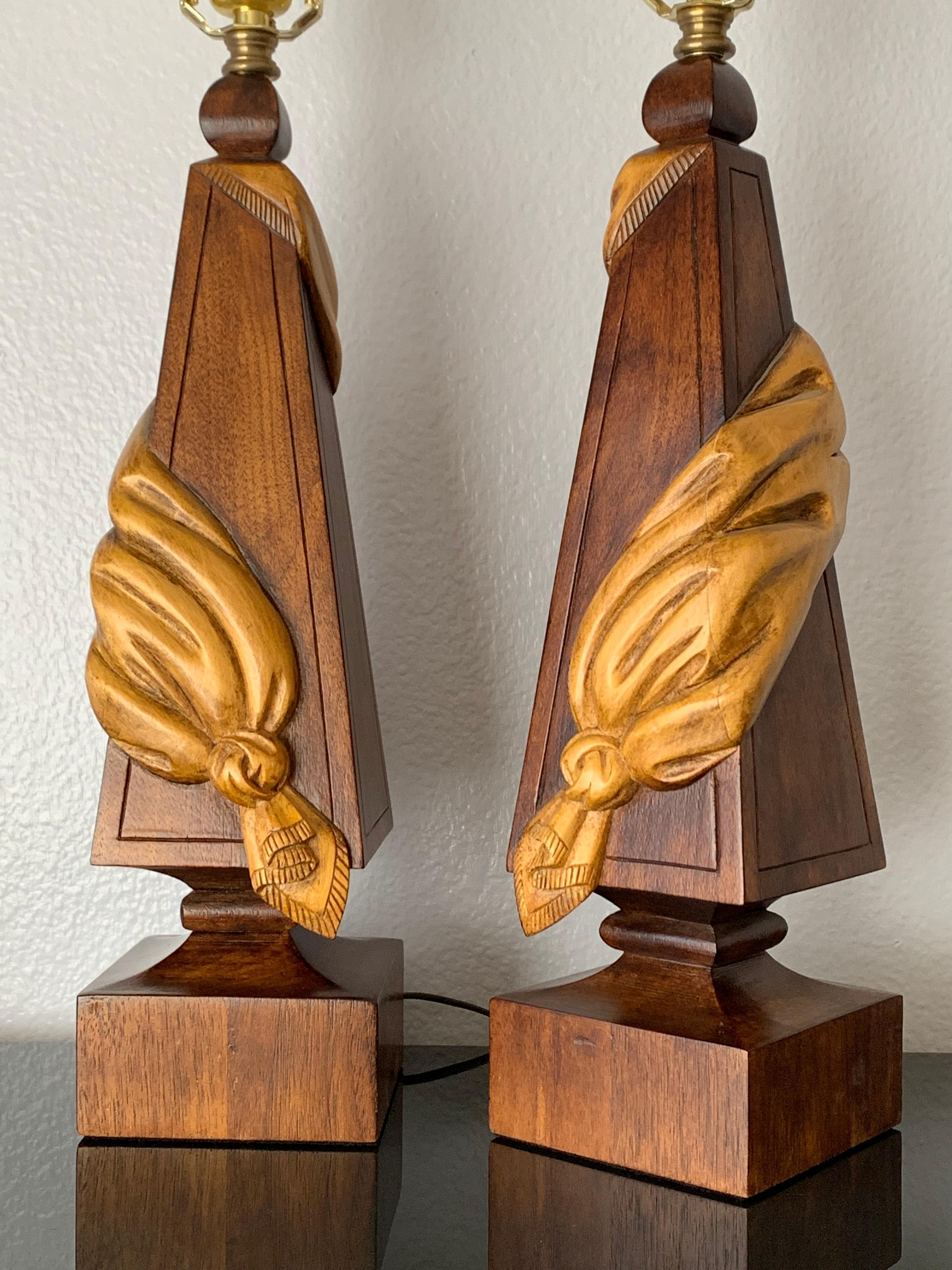 American Pair of Tassel Linen Motif Lamps Style of Dorothy Thorpe