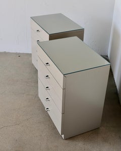 Pair of Taupe and Nickel American of Martinsville Nightstand Chests