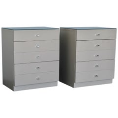 Retro Pair of Taupe and Nickel American of Martinsville Nightstand Chests