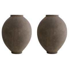 Pair of Taupe Coloured Terracotta Vases, Jars.