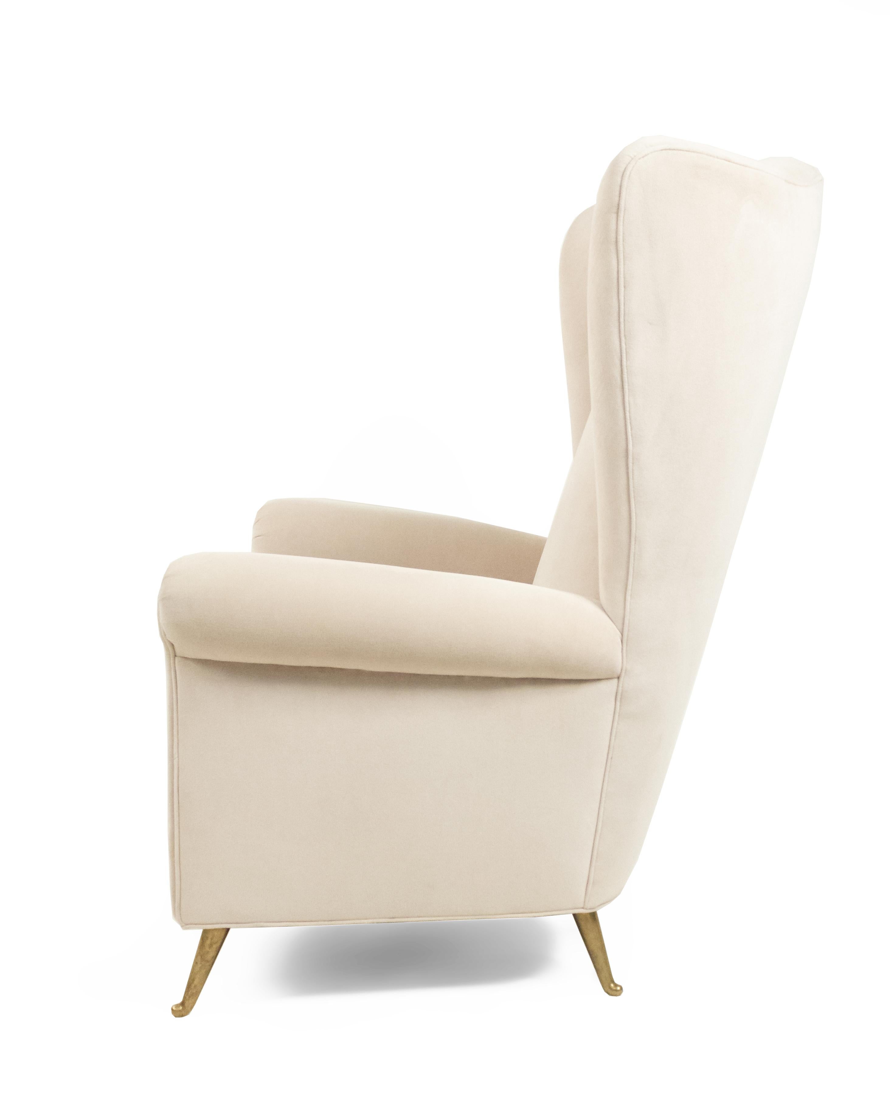 Italian Pair of Taupe Modernist Velvet Wingback Chairs