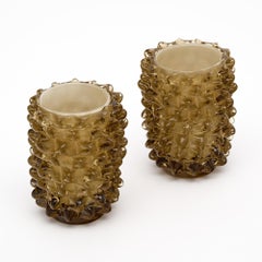 Paar Vasen aus taupefarbenem Murano-Glas, mundgeblasen, Design/One Rostrated, Italien