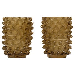 Paar Vasen aus taupefarbenem Murano-Glas, mundgeblasen, Design/One Rostrated, Italien
