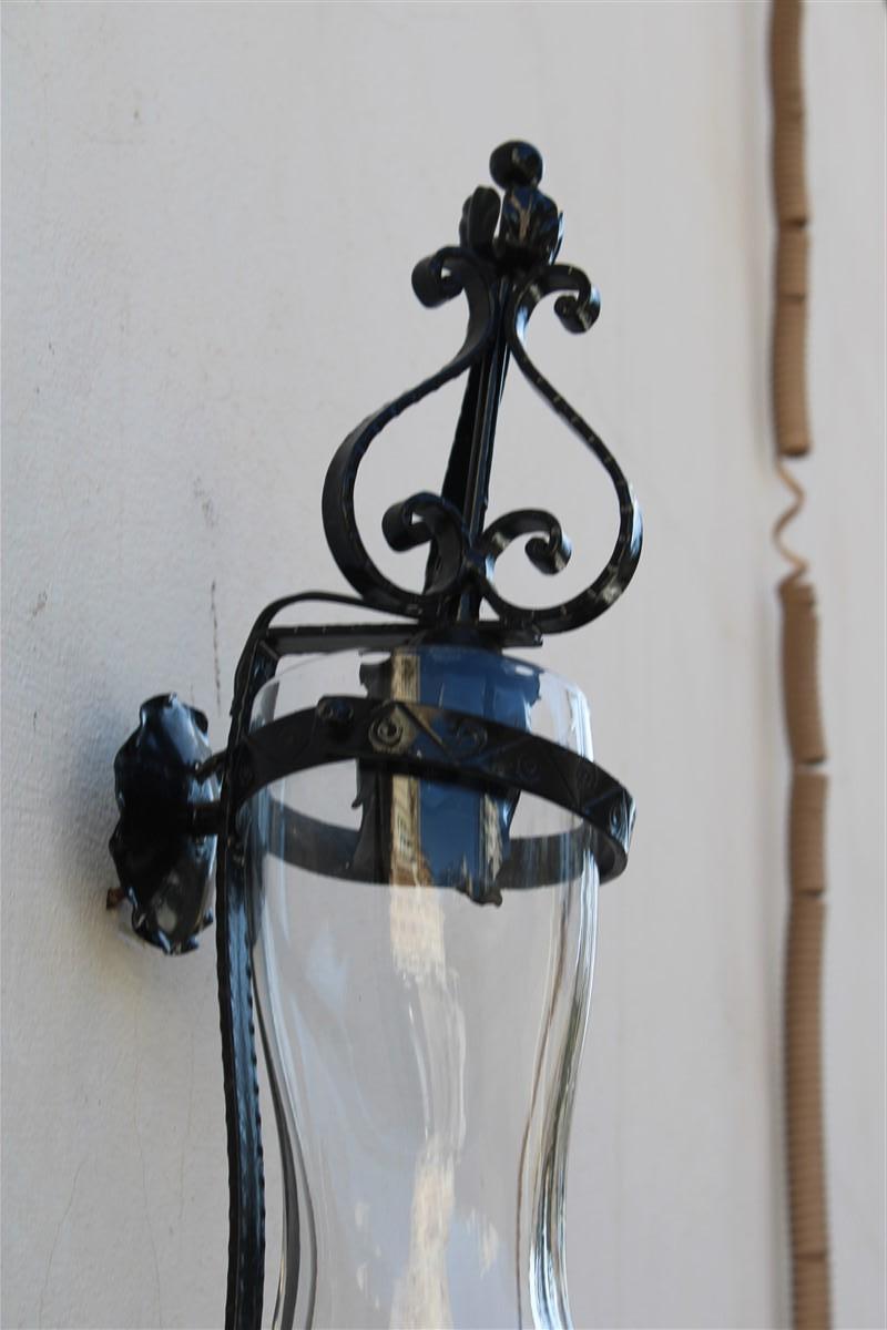 Pair of Tavern Wall Lamps in Black Metal and Glass Boot, 1950, Italy For Sale 4