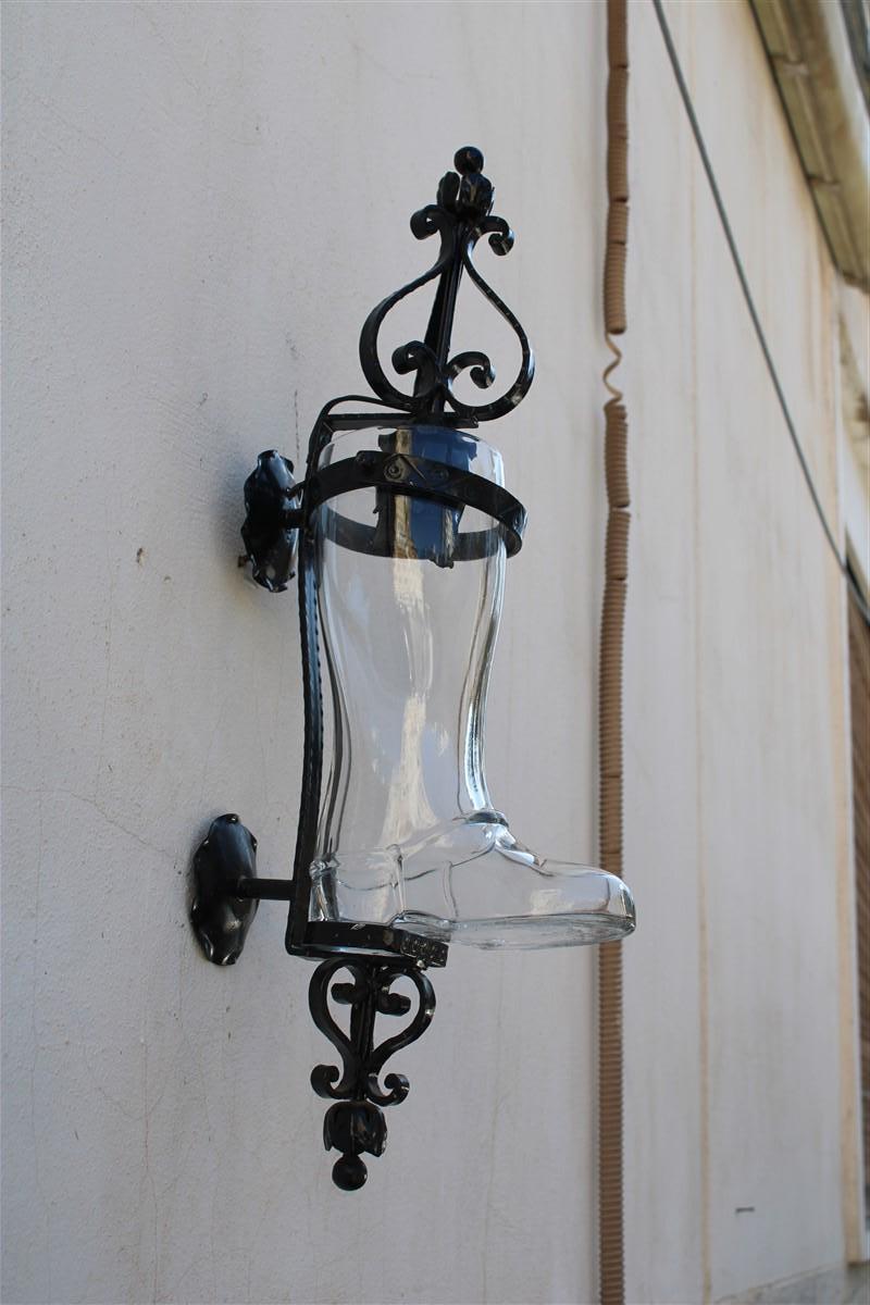 Pair of Tavern Wall Lamps in Black Metal and Glass Boot, 1950, Italy For Sale 5