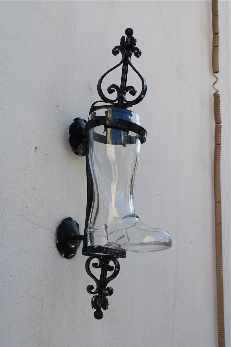 Pair of Tavern Wall Lamps in Black Metal and Glass Boot, 1950, Italy For Sale 2