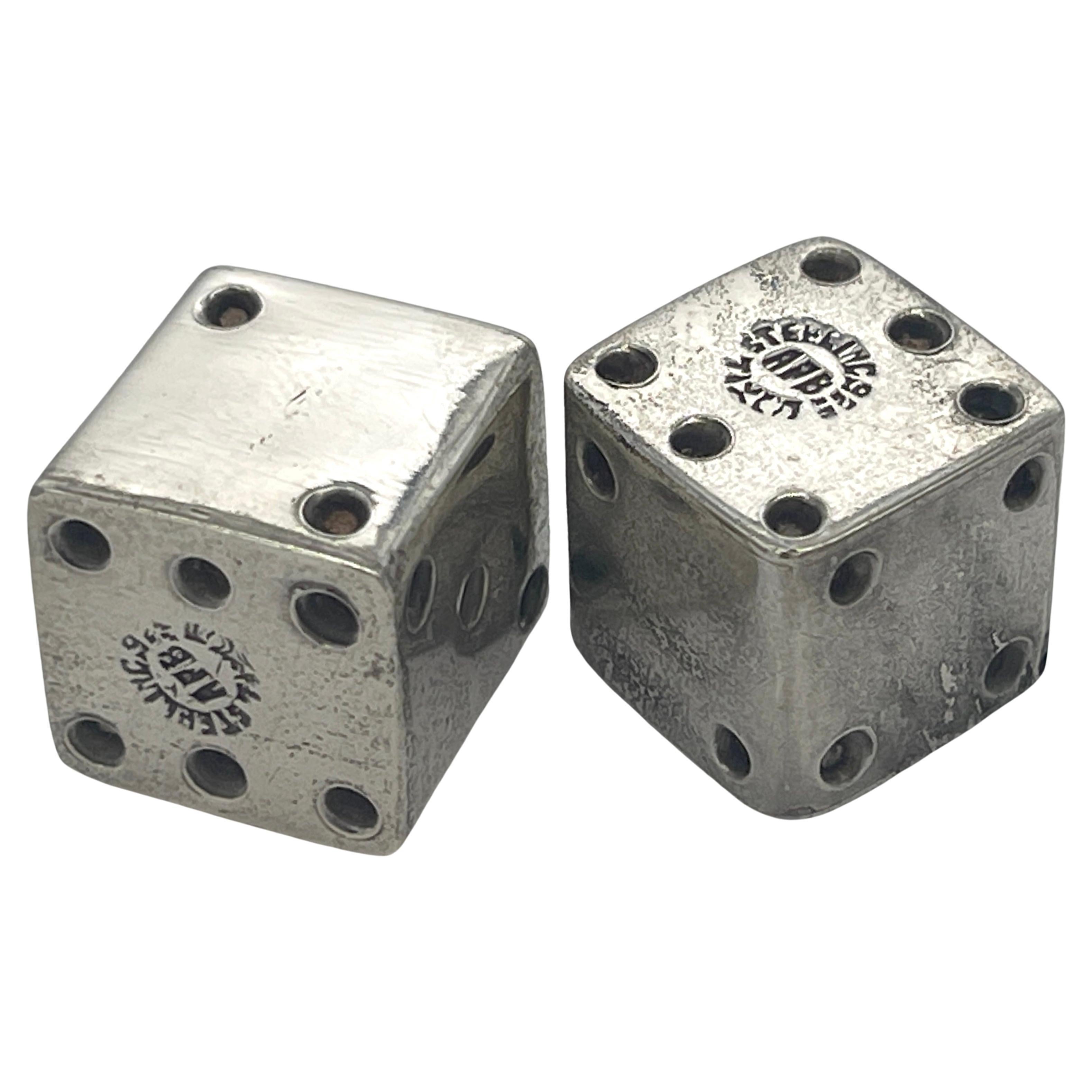 Pair of Taxco School Sterling Silver Dice, Mexico circa 1960s  For Sale