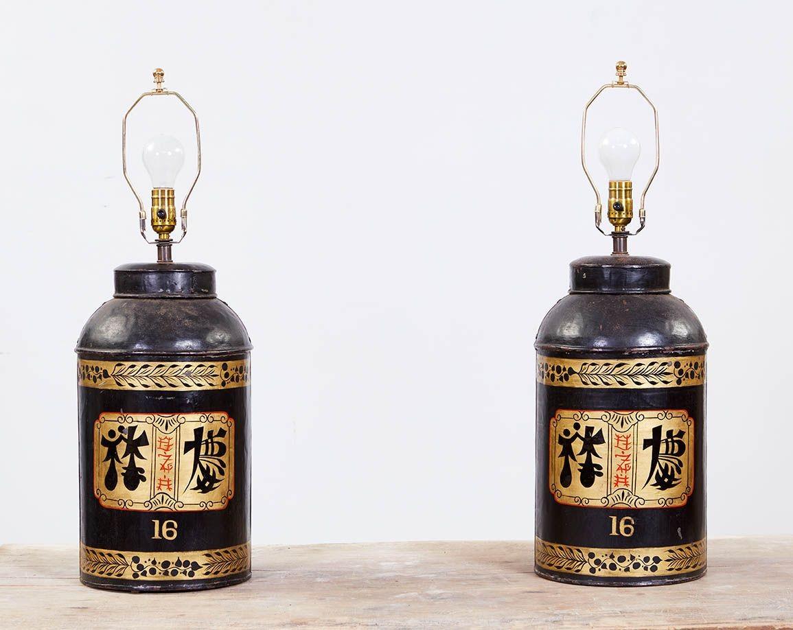 Georgian Pair of Tea Tin Lamps For Sale
