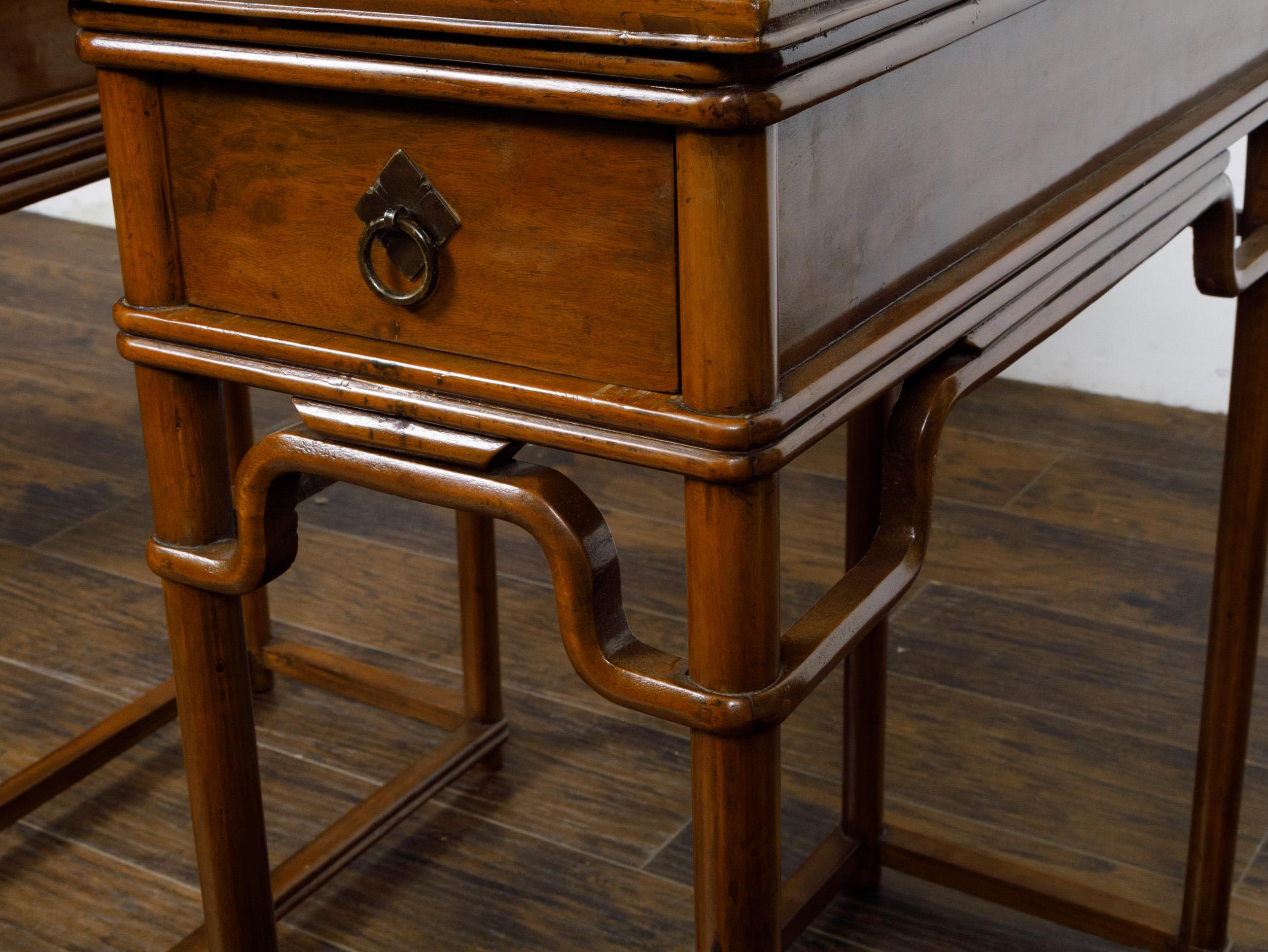 Pair of Teak 19th Century Console Tables with Drawers and Humpback Stretchers For Sale 6