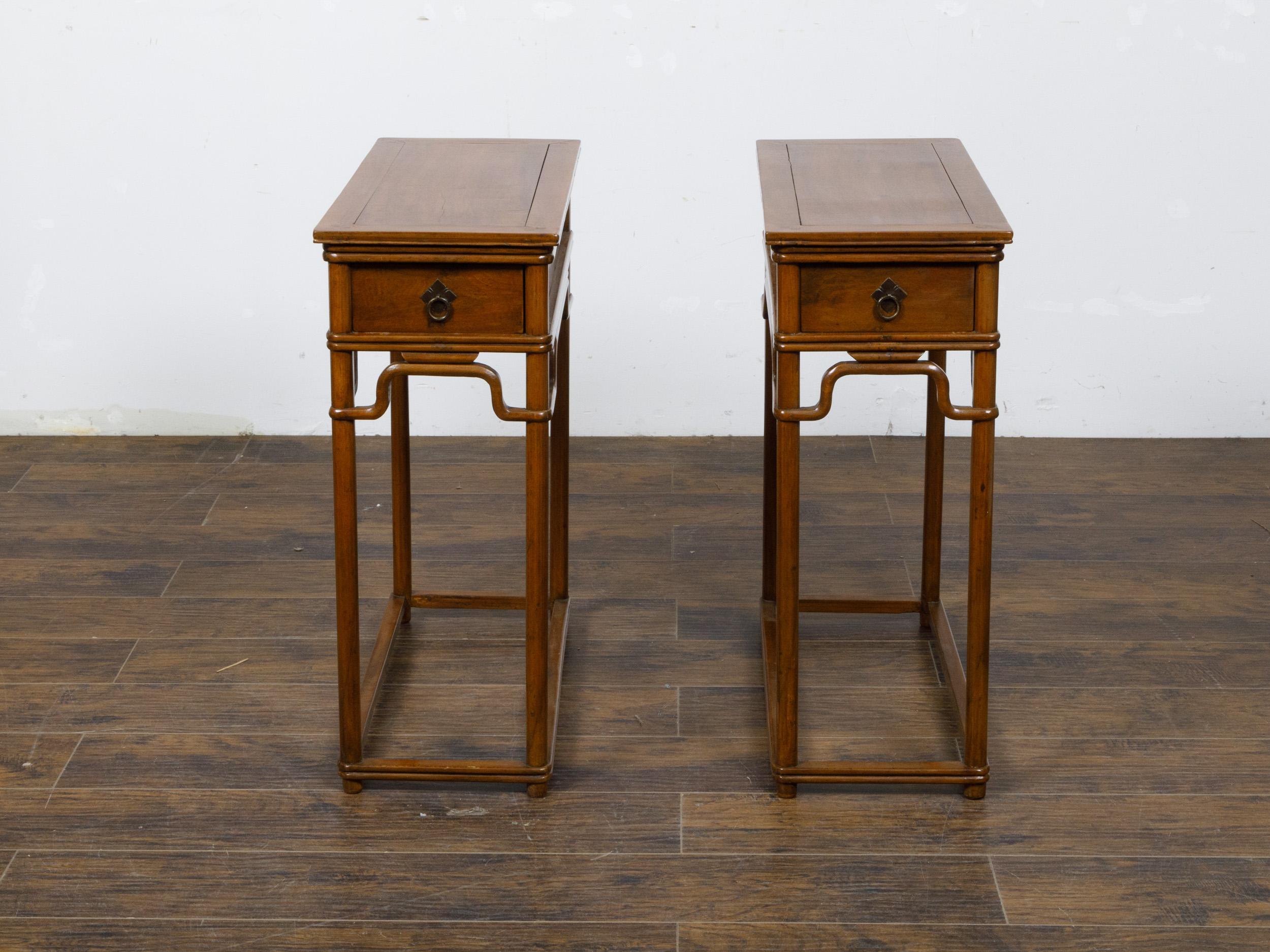 Pair of Teak 19th Century Console Tables with Drawers and Humpback Stretchers For Sale 8