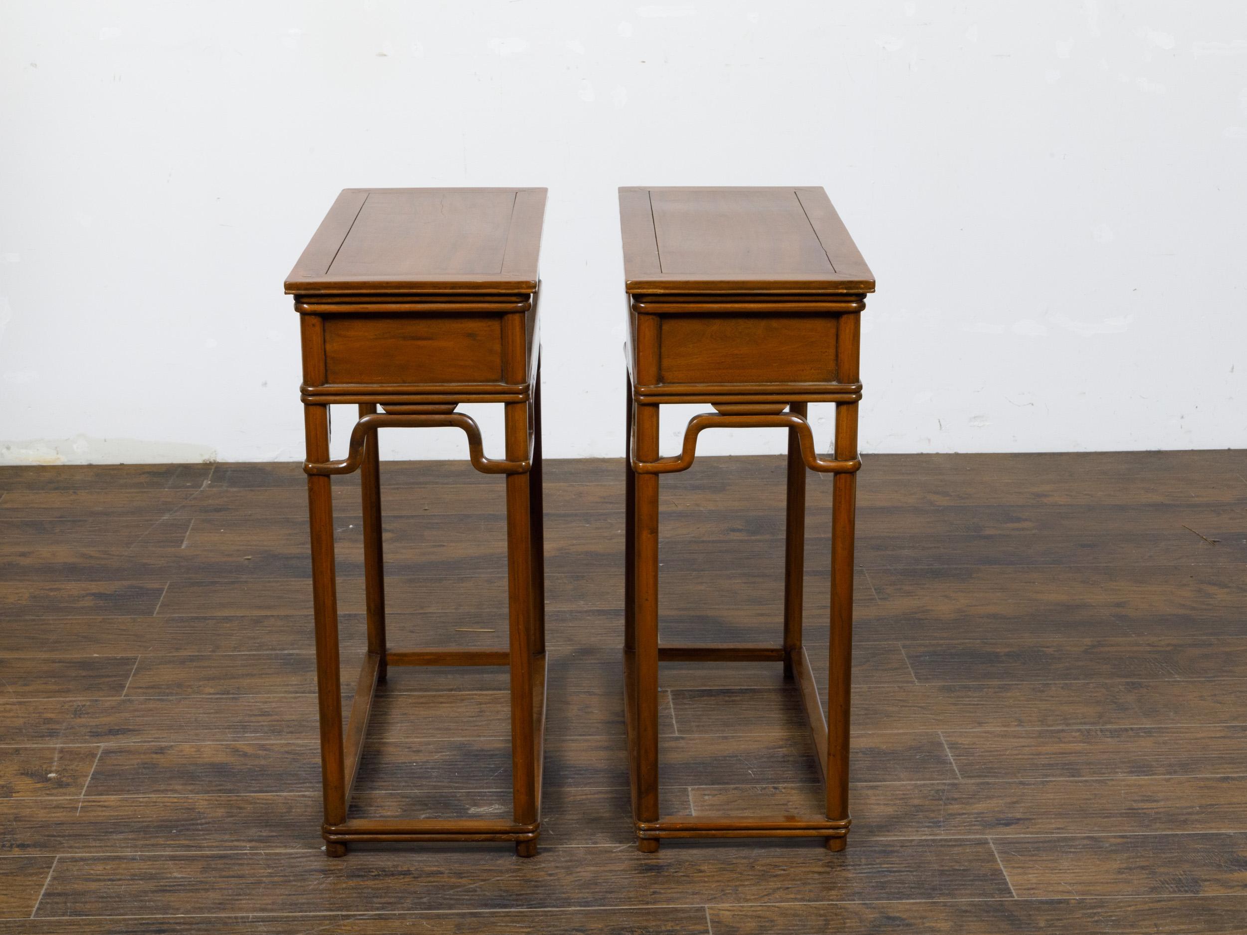 Pair of Teak 19th Century Console Tables with Drawers and Humpback Stretchers In Good Condition For Sale In Atlanta, GA