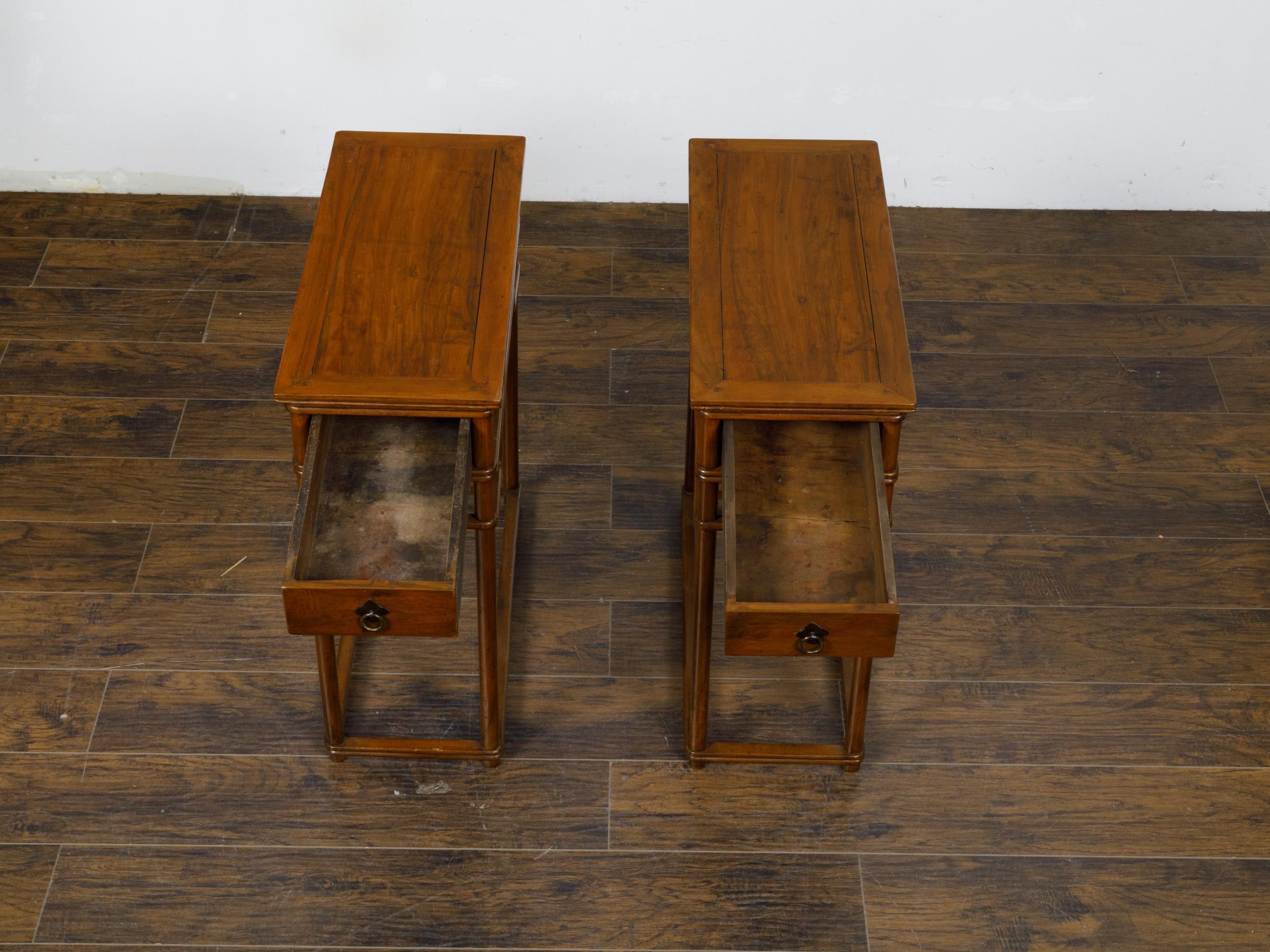 Pair of Teak 19th Century Console Tables with Drawers and Humpback Stretchers For Sale 2