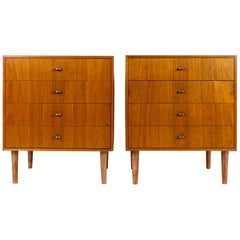 Pair of Teak 4 Drawer Teak Nightstands, Chest of Drawers, Denmark, 1960s