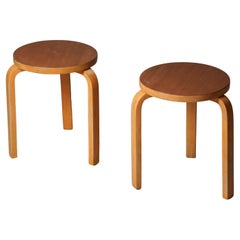 Pair of Teak Aalto Model 60 Stools, Oy Huonekalu- ja Rakennustyötehdas Ab, 1940s