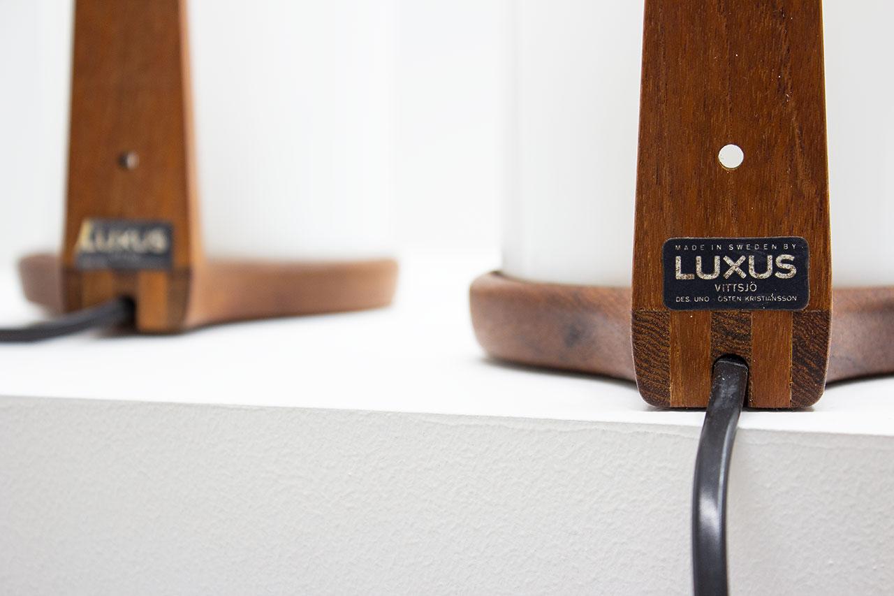 XX secolo Coppia di lampade in teak e acrilico di Luxus, Svezia in vendita