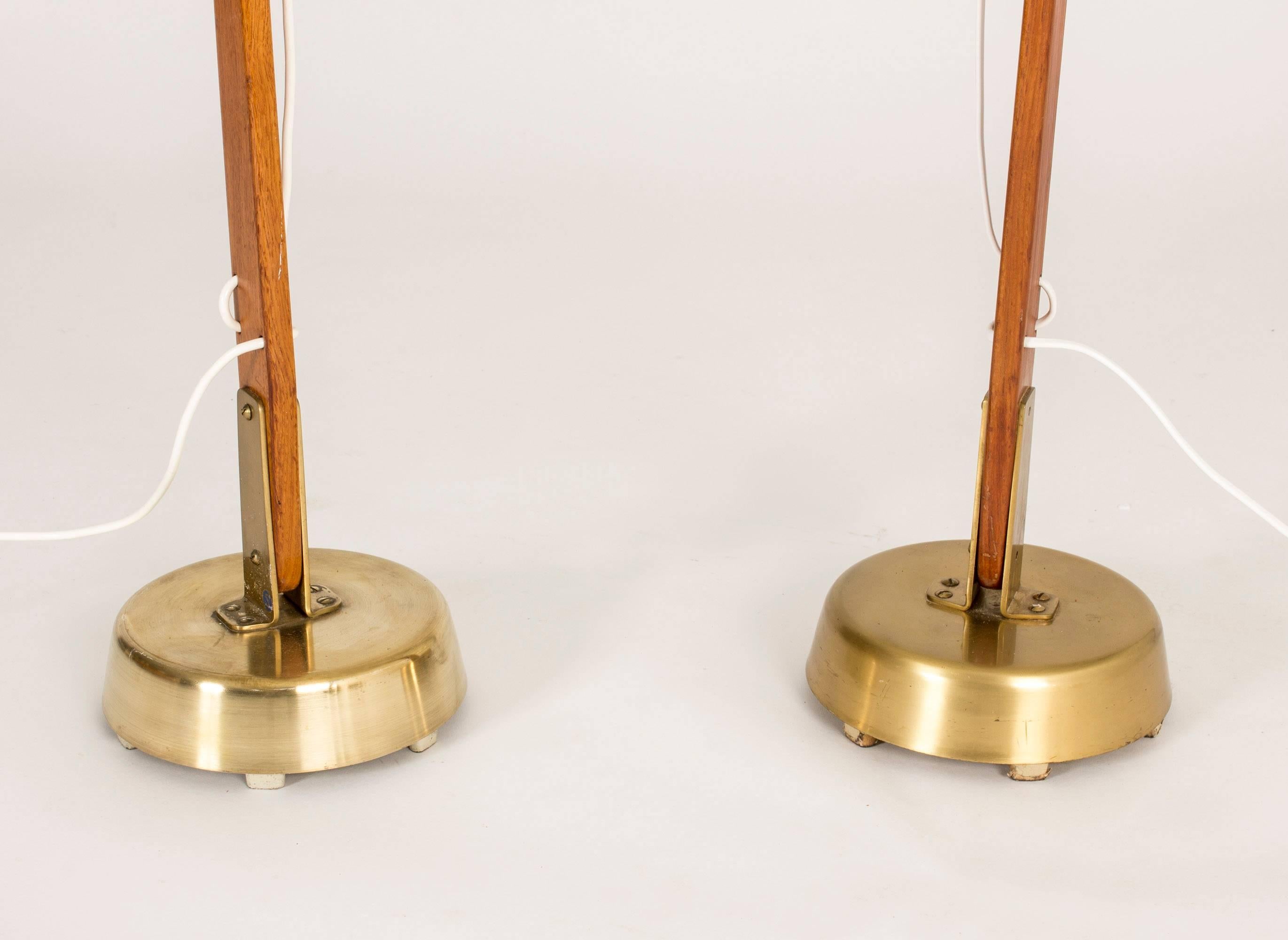 Mid-20th Century Pair of Teak and Brass Floor Lamps by Hans Bergström