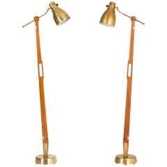 Pair of Teak and Brass Floor Lamps by Hans Bergström