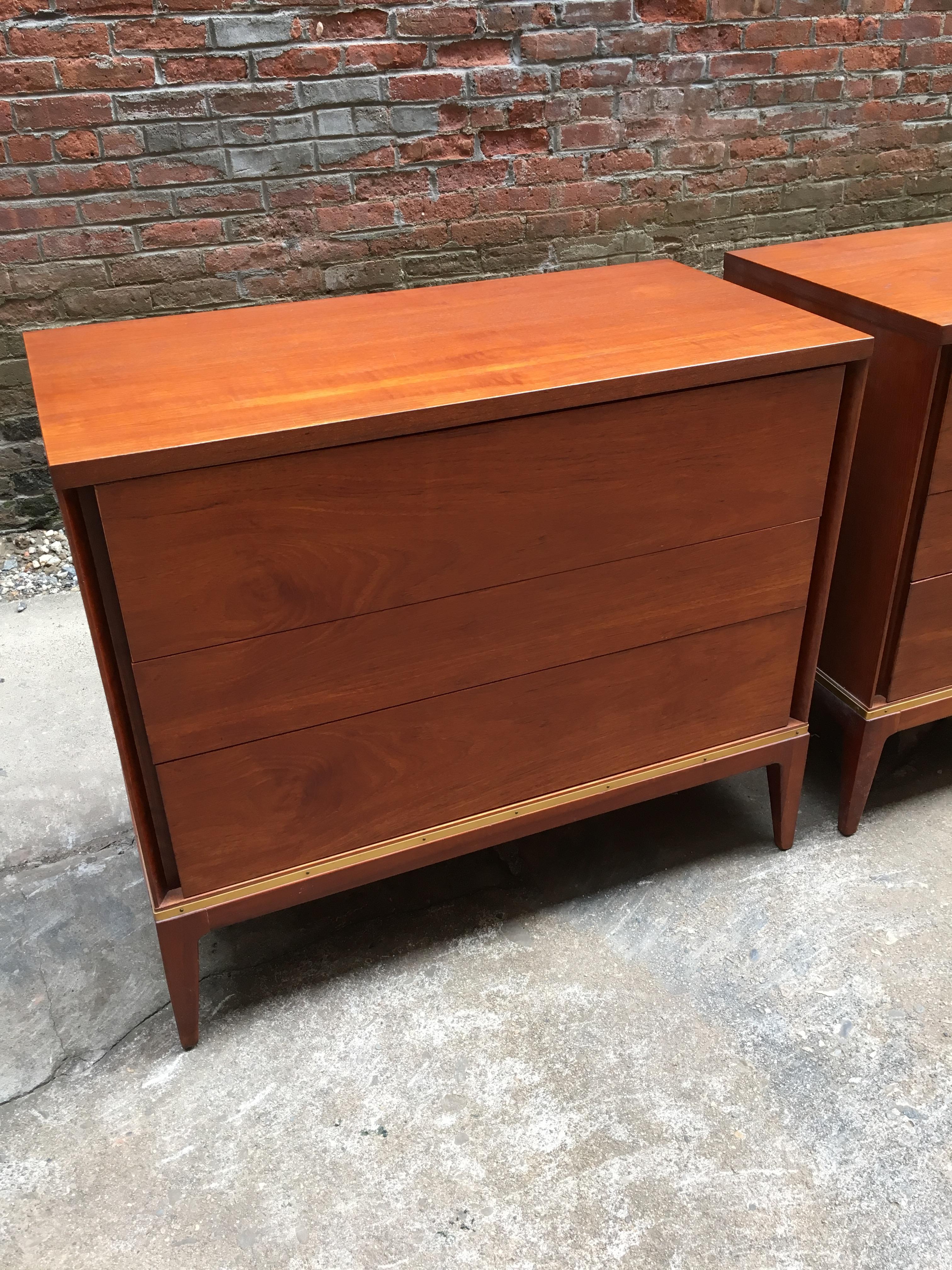 Pair of Teak and Brass John Stuart Dressers In Good Condition In Garnerville, NY