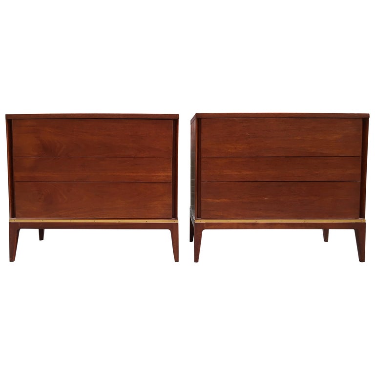 Pair of Teak and Brass John Stuart Dressers For Sale at 1stdibs