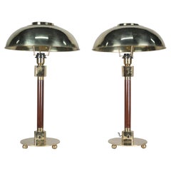 Pair of Teak and Brass Nautical Ship's Stateroom Table Lamps