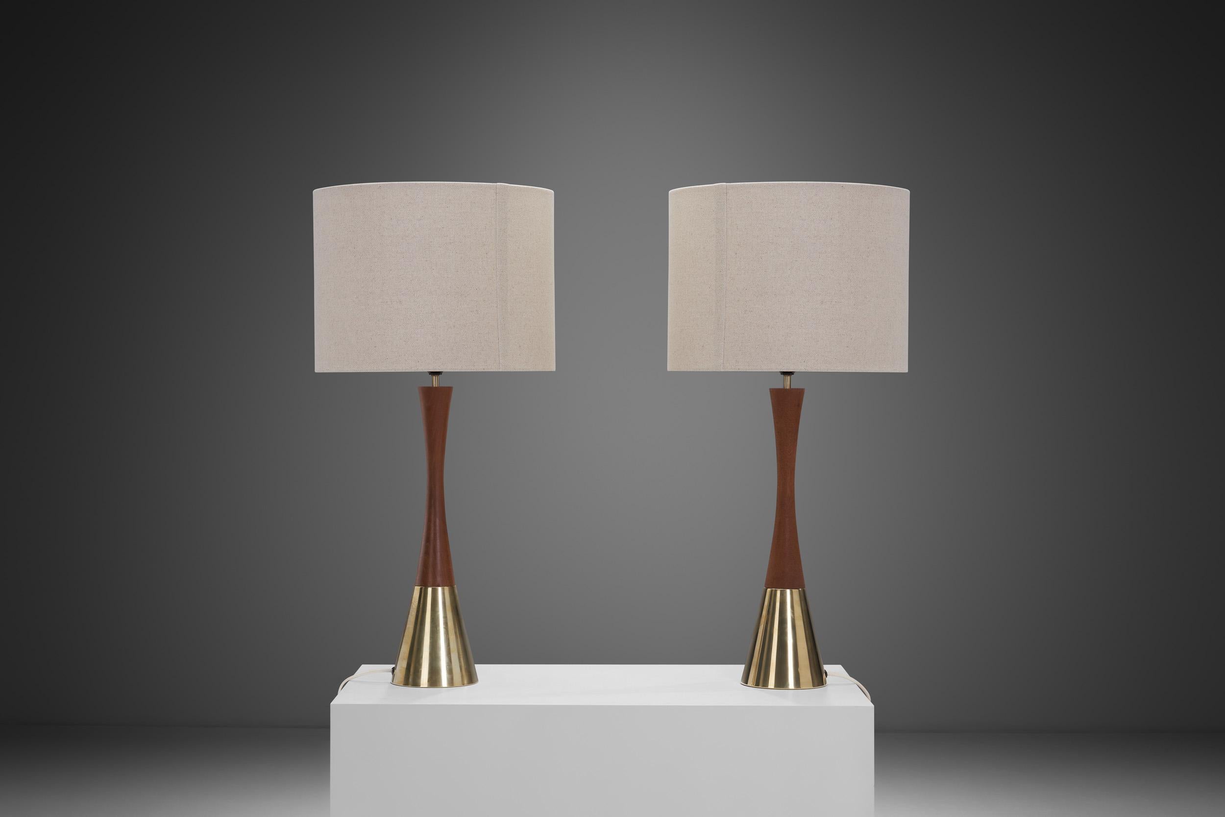Pair of Teak and Brass Table Lamps by Bergboms, Sweden ca 1970s In Good Condition In Utrecht, NL