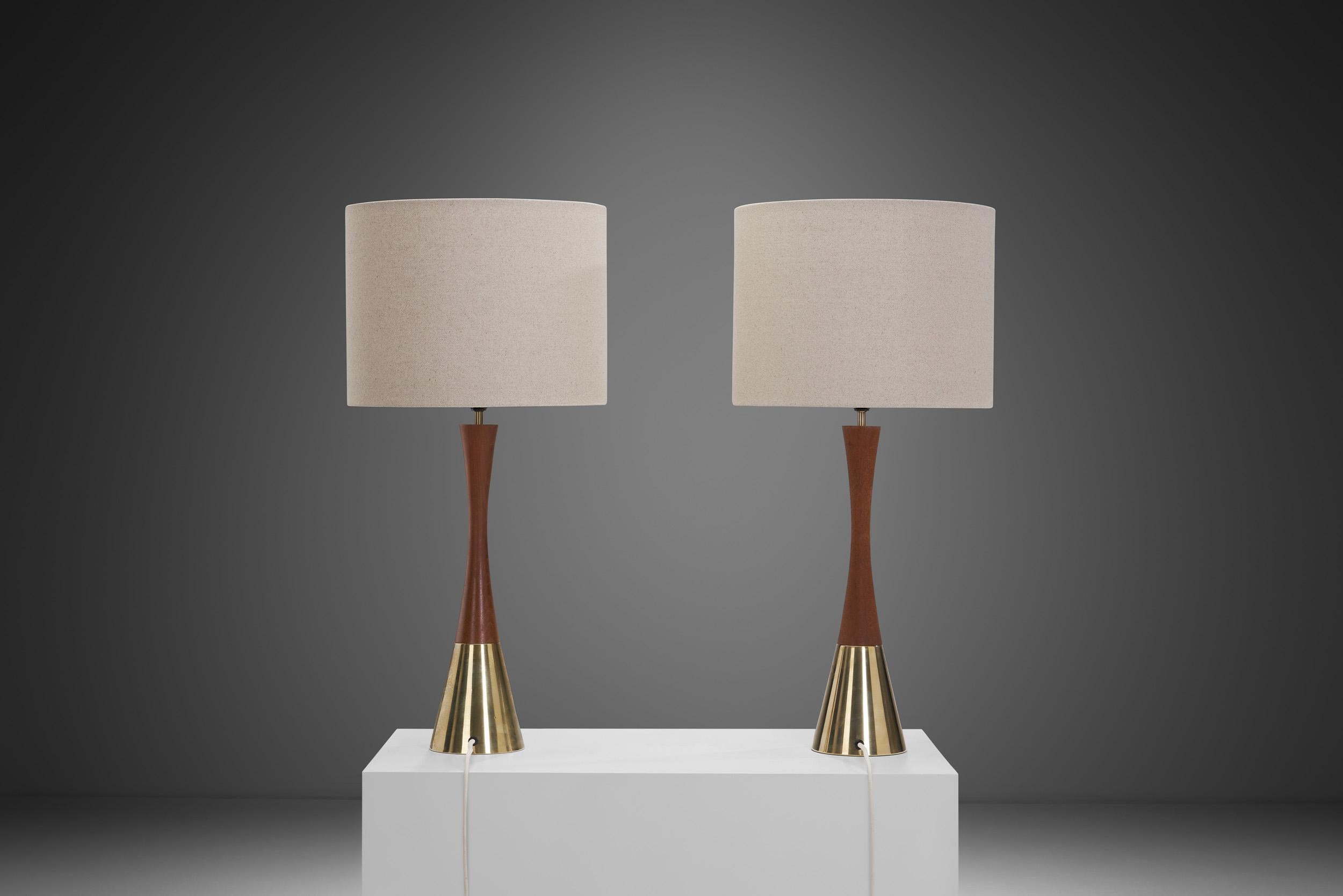 Pair of Teak and Brass Table Lamps by Bergboms, Sweden ca 1970s For Sale 1