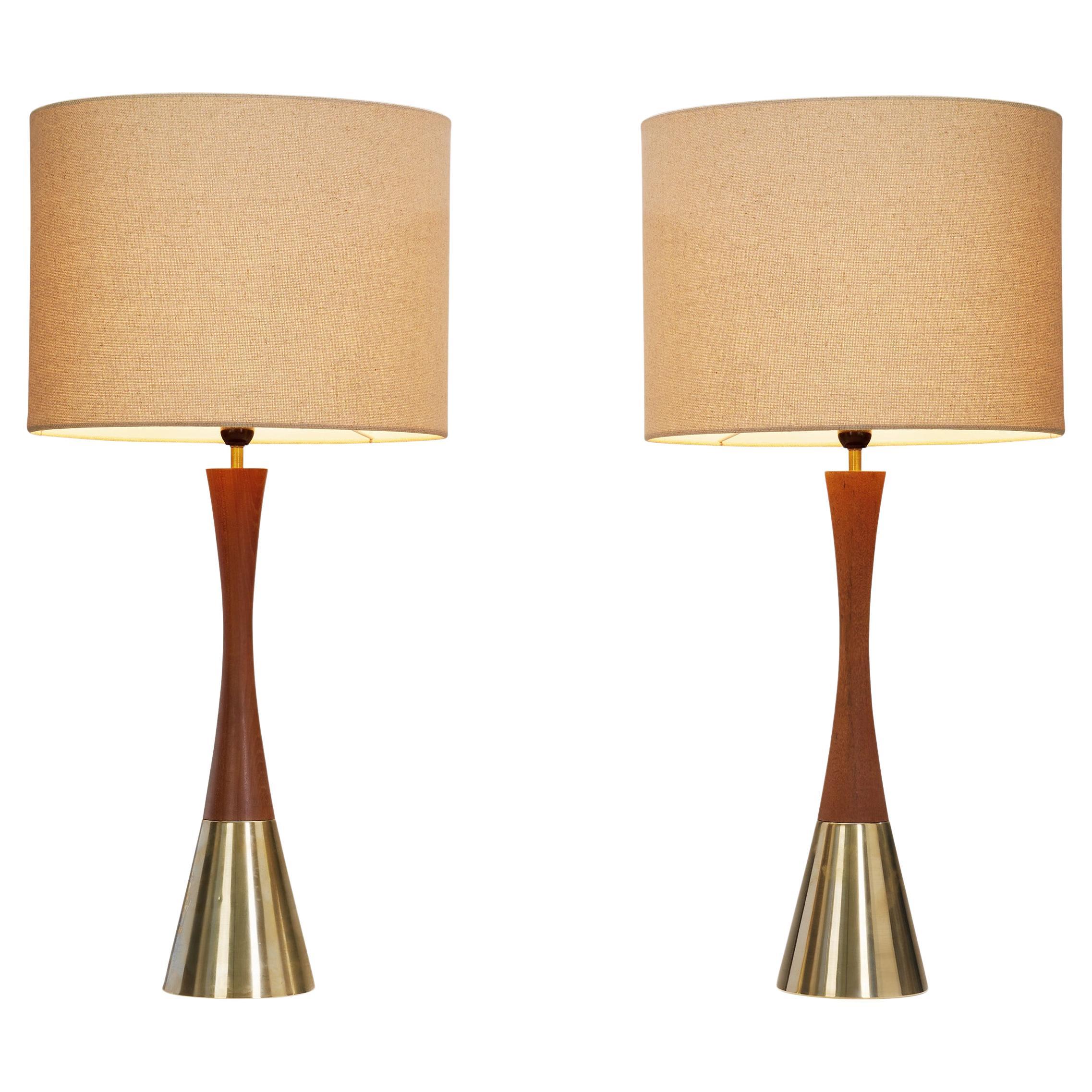 Pair of Teak and Brass Table Lamps by Bergboms, Sweden ca 1970s