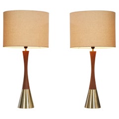 Vintage Pair of Teak and Brass Table Lamps by Bergboms, Sweden ca 1970s
