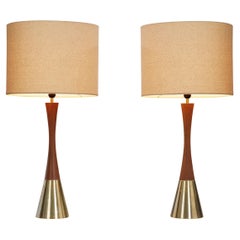 Pair of Teak and Brass Table Lamps by Bergboms, Sweden ca 1970s