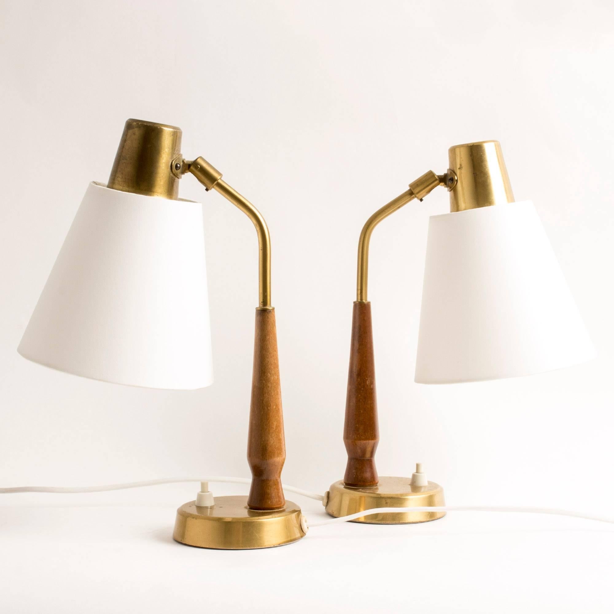 Scandinavian Modern Pair of Teak and Brass Table Lamps by Hans Bergström