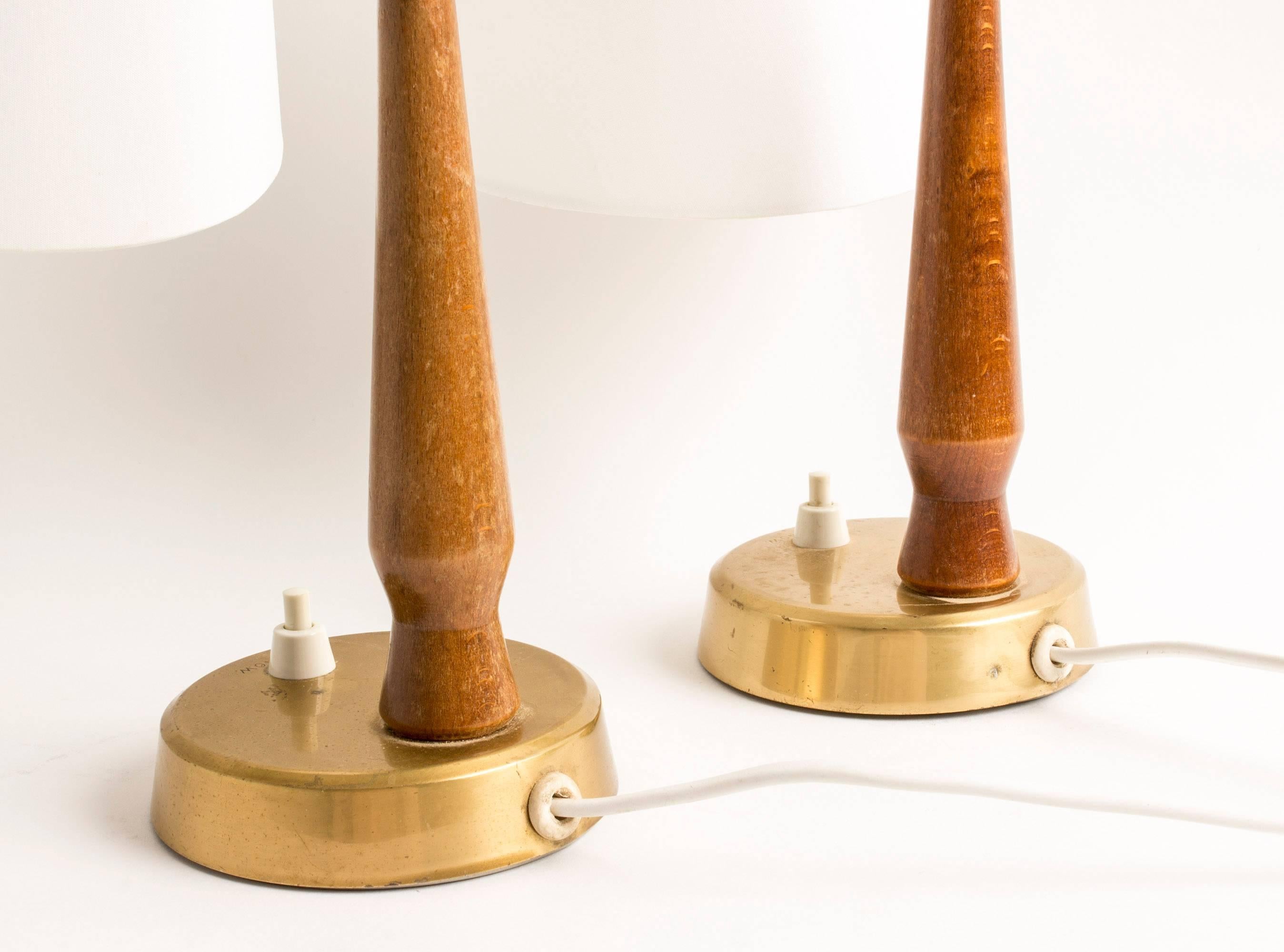 Pair of Teak and Brass Table Lamps by Hans Bergström In Excellent Condition In Stockholm, SE
