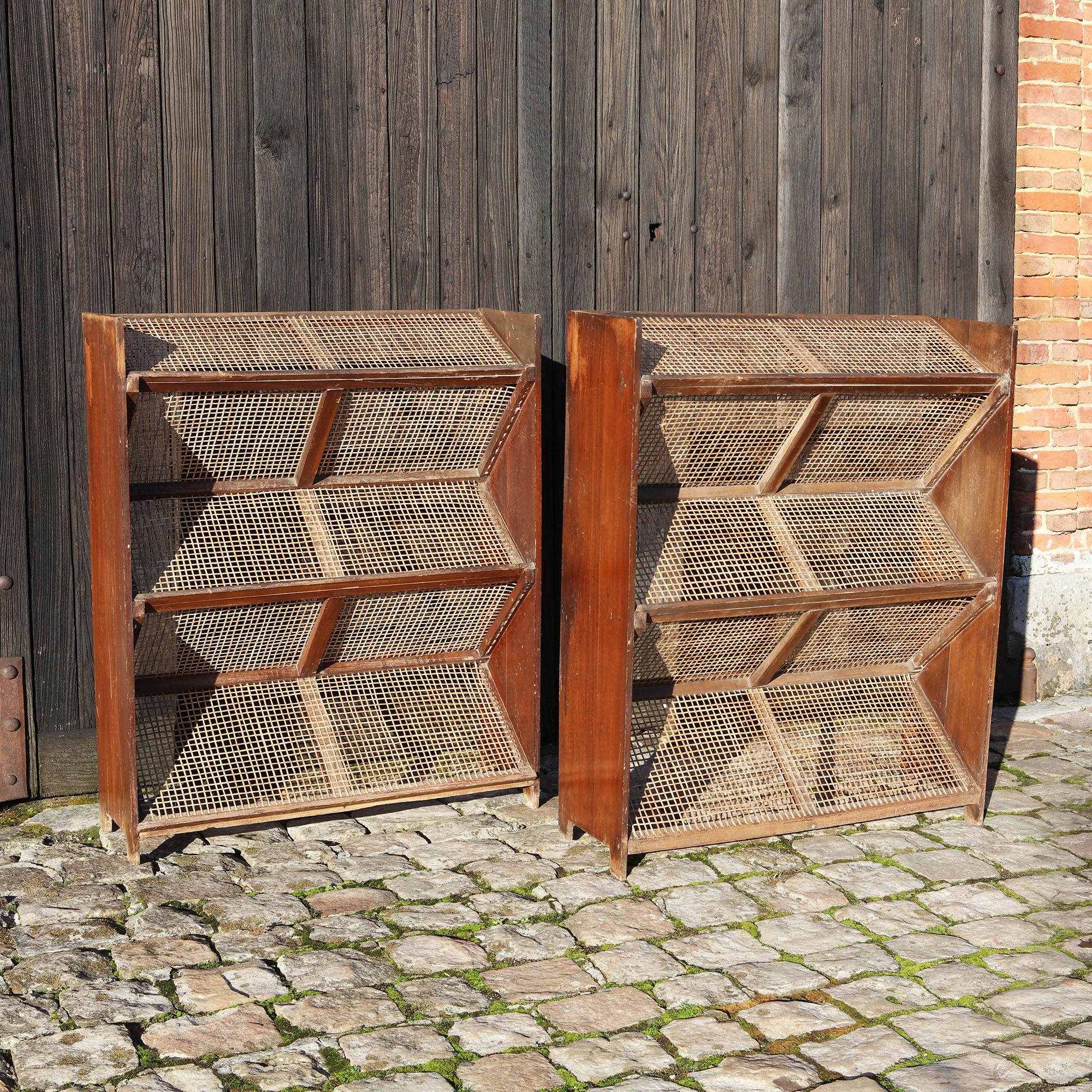 Art Deco Pair of Teak and Cane Magazine Racks by Pierre Jeanneret for Chandigarh, India