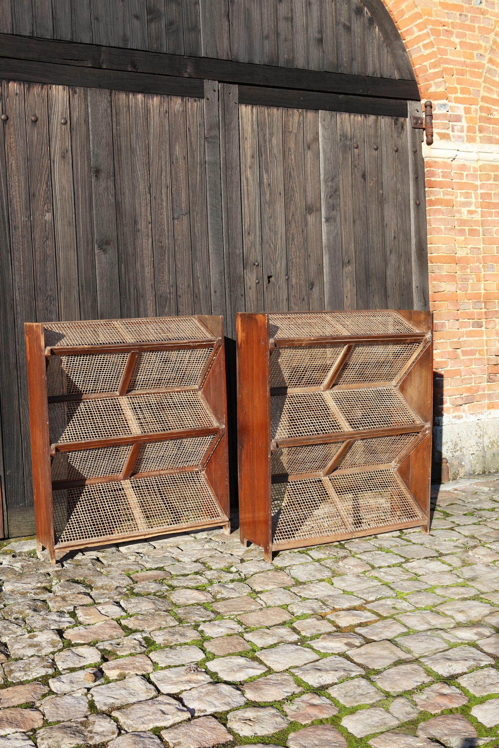 Indian Pair of Teak and Cane Magazine Racks by Pierre Jeanneret for Chandigarh, India