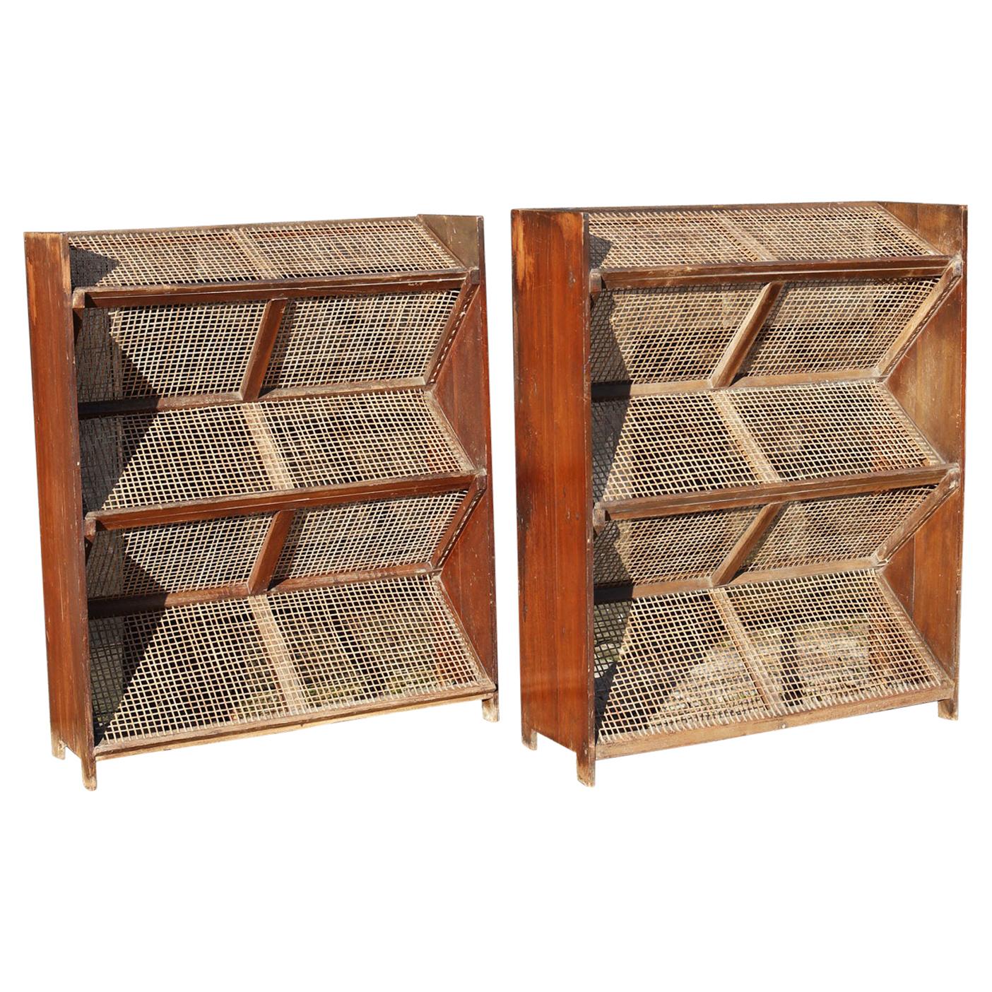 Pair of Teak and Cane Magazine Racks by Pierre Jeanneret for Chandigarh, India