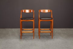 Pair of Teak and Leather Barstools by Johannes Andersen, Refinished, circa 1960s