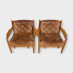 Pair of teak and leather "Lacko" armchairs by Ingemar Thillmark for OPE.