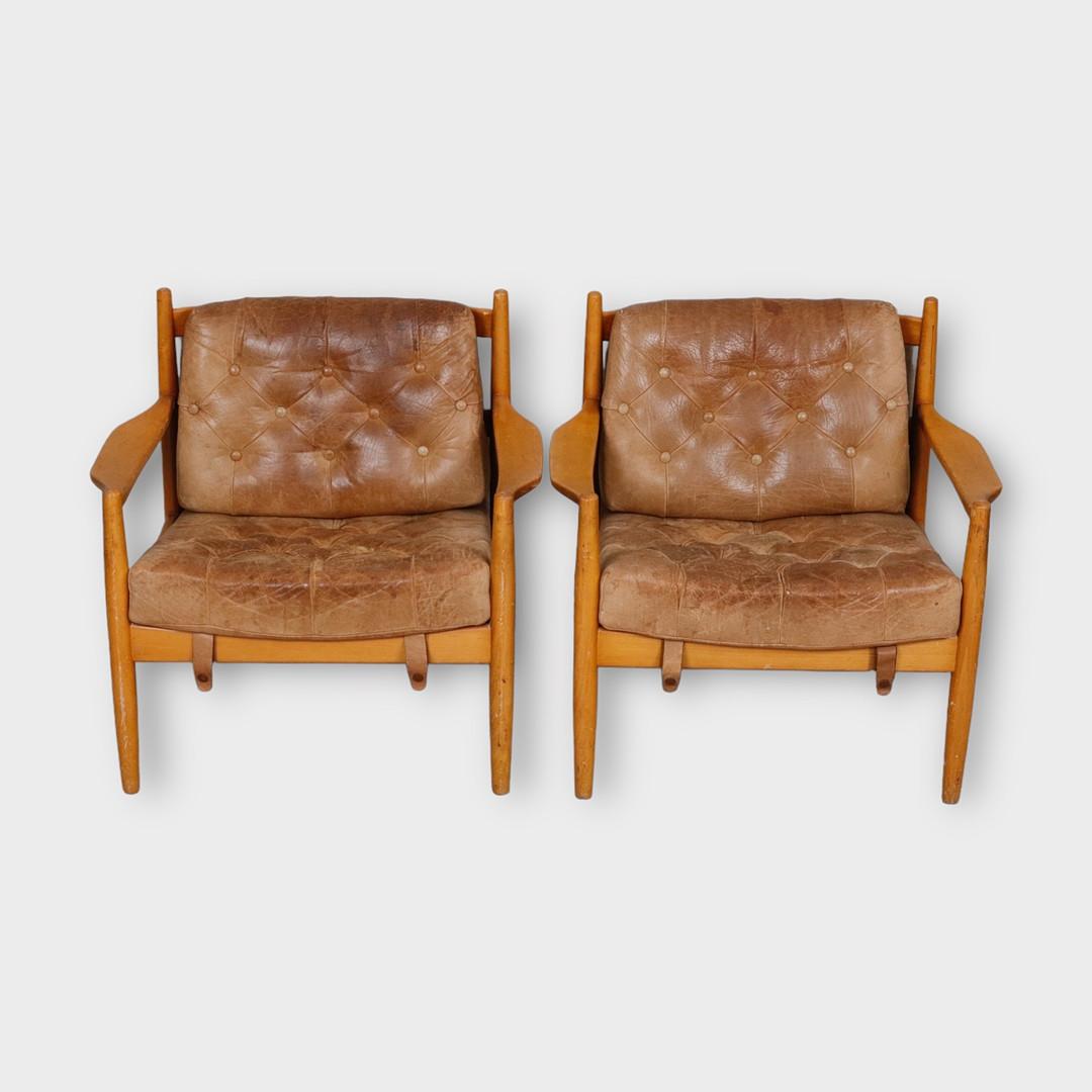 Pair of teak and leather "Lacko" armchairs by Ingemar Thillmark for OPE.