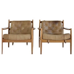 Pair of teak and leather "Lacko" armchairs by Ingemar Thillmark for OPE 