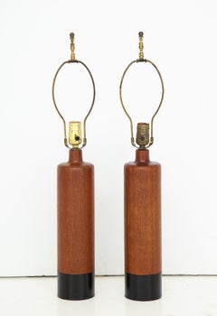 Pair of Teak and Leather Lamps by ESA