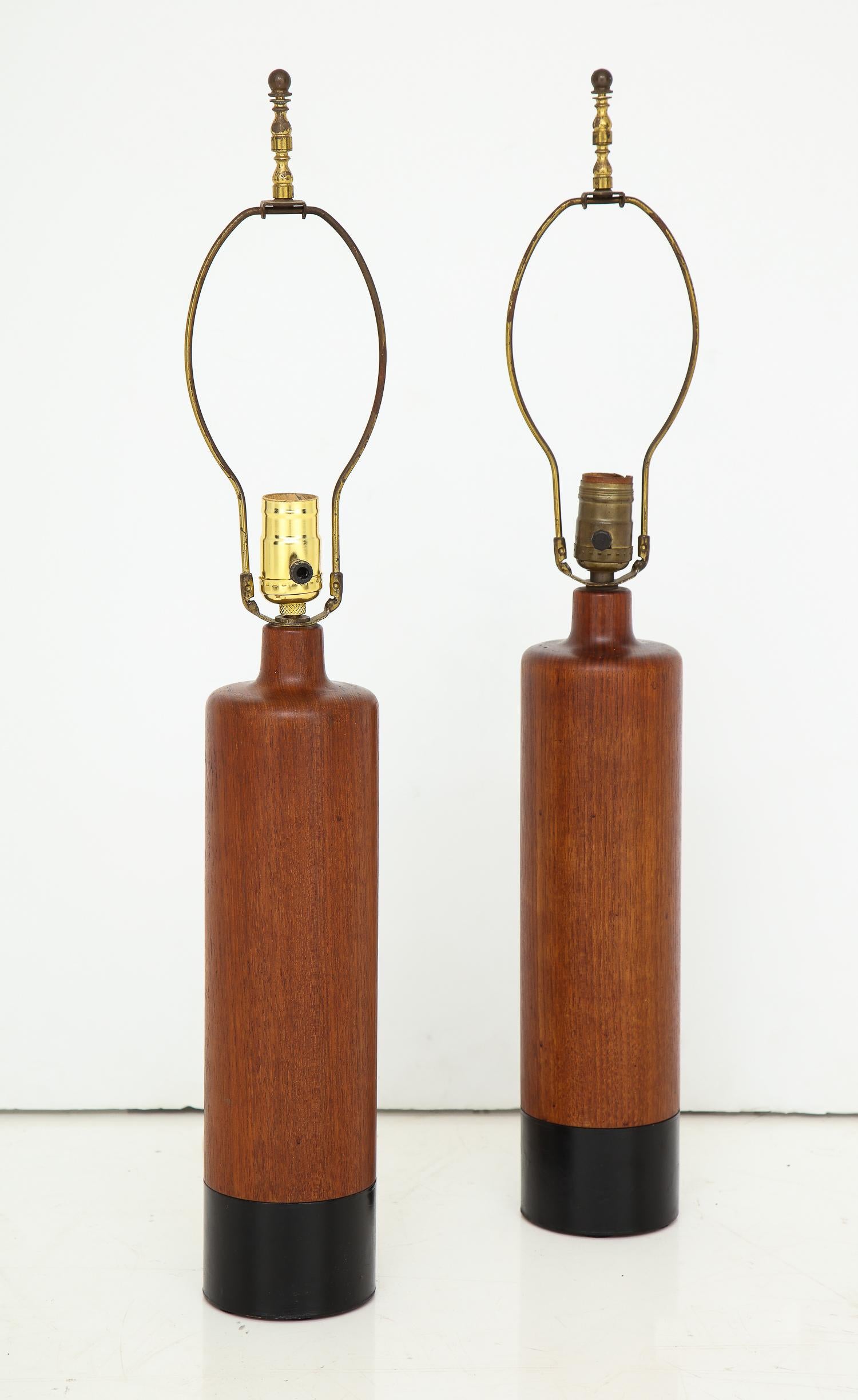 Scandinavian Modern Pair of Teak and Leather Lamps by ESA