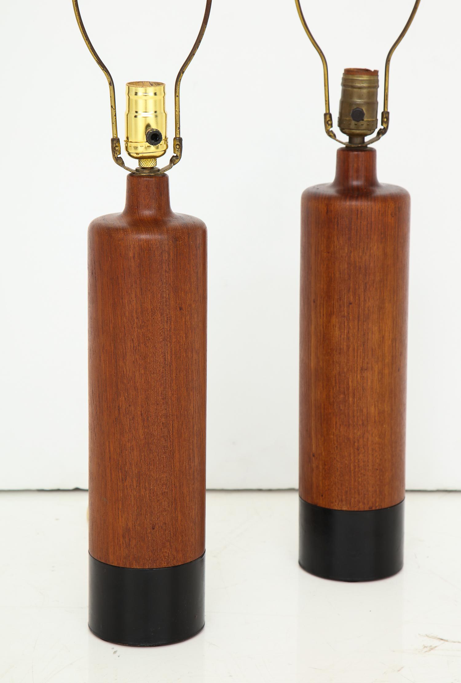Danish Pair of Teak and Leather Lamps by ESA