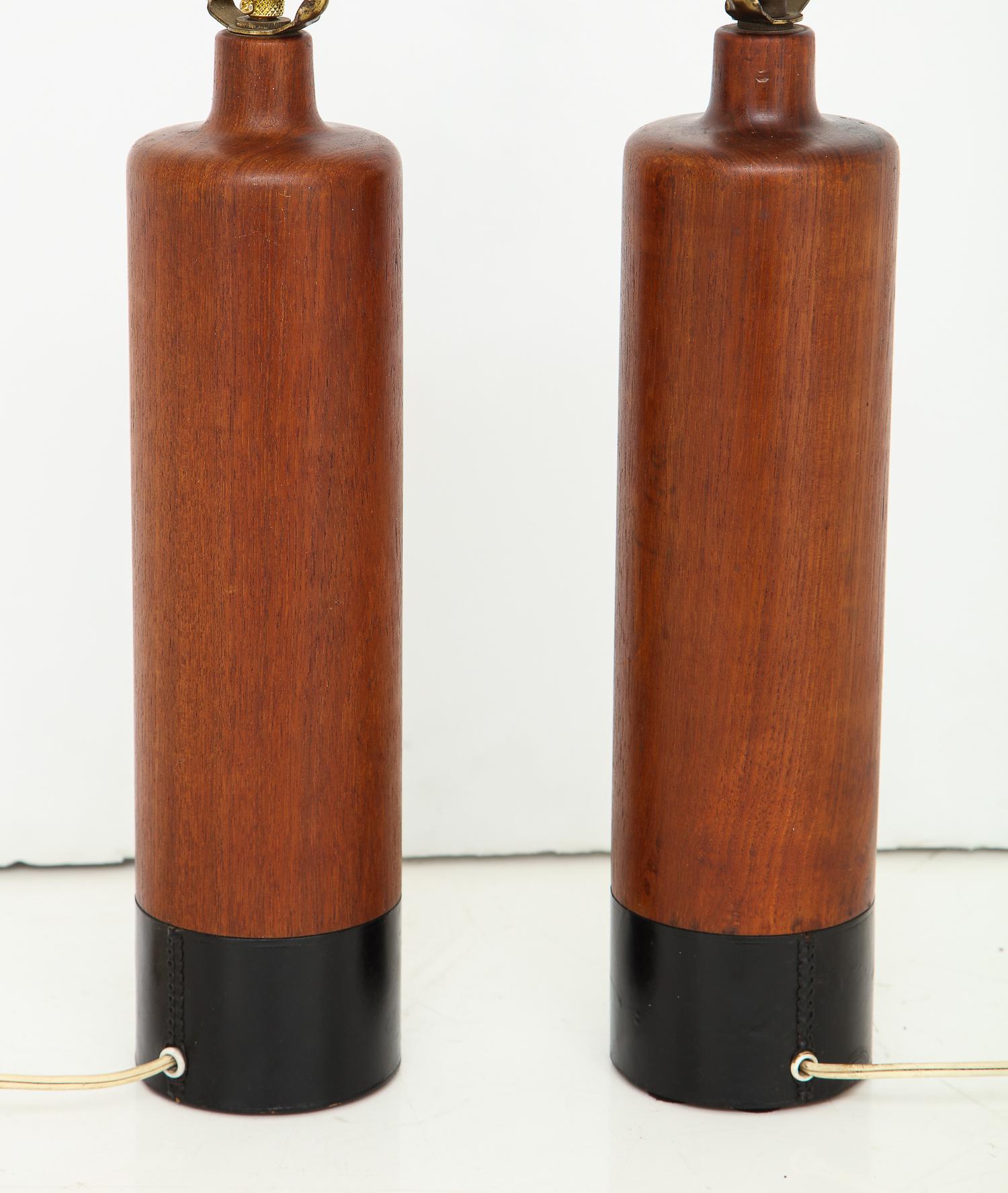 Pair of Teak and Leather Lamps by ESA In Good Condition In New York, NY