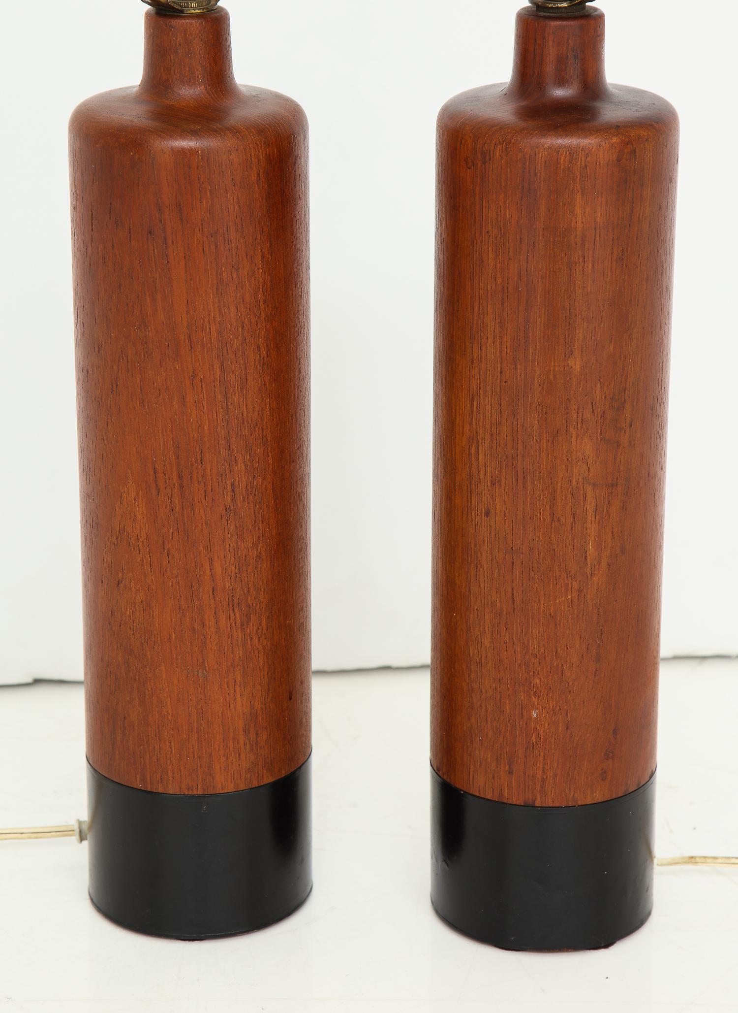 Mid-20th Century Pair of Teak and Leather Lamps by ESA