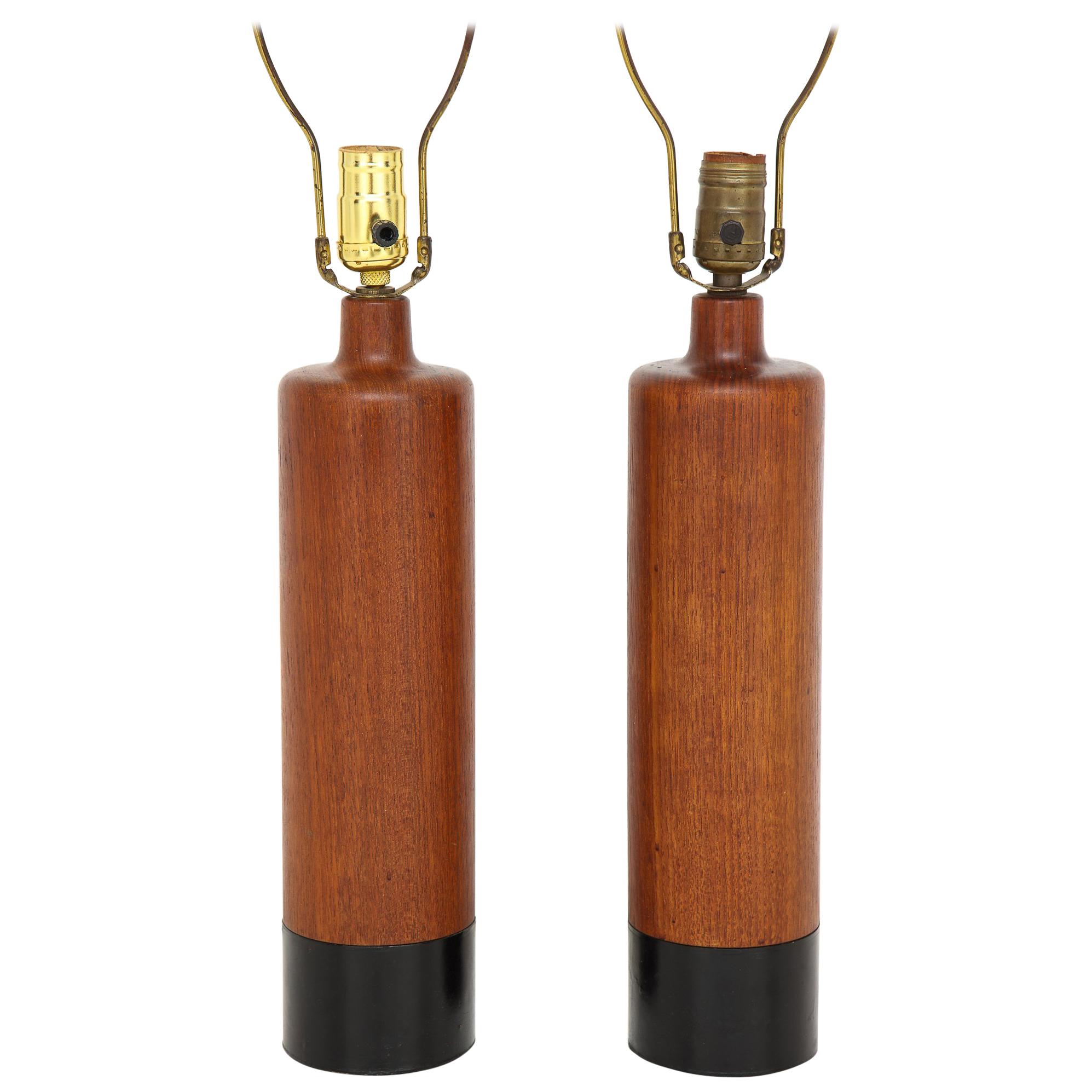 Pair of Teak and Leather Lamps by ESA