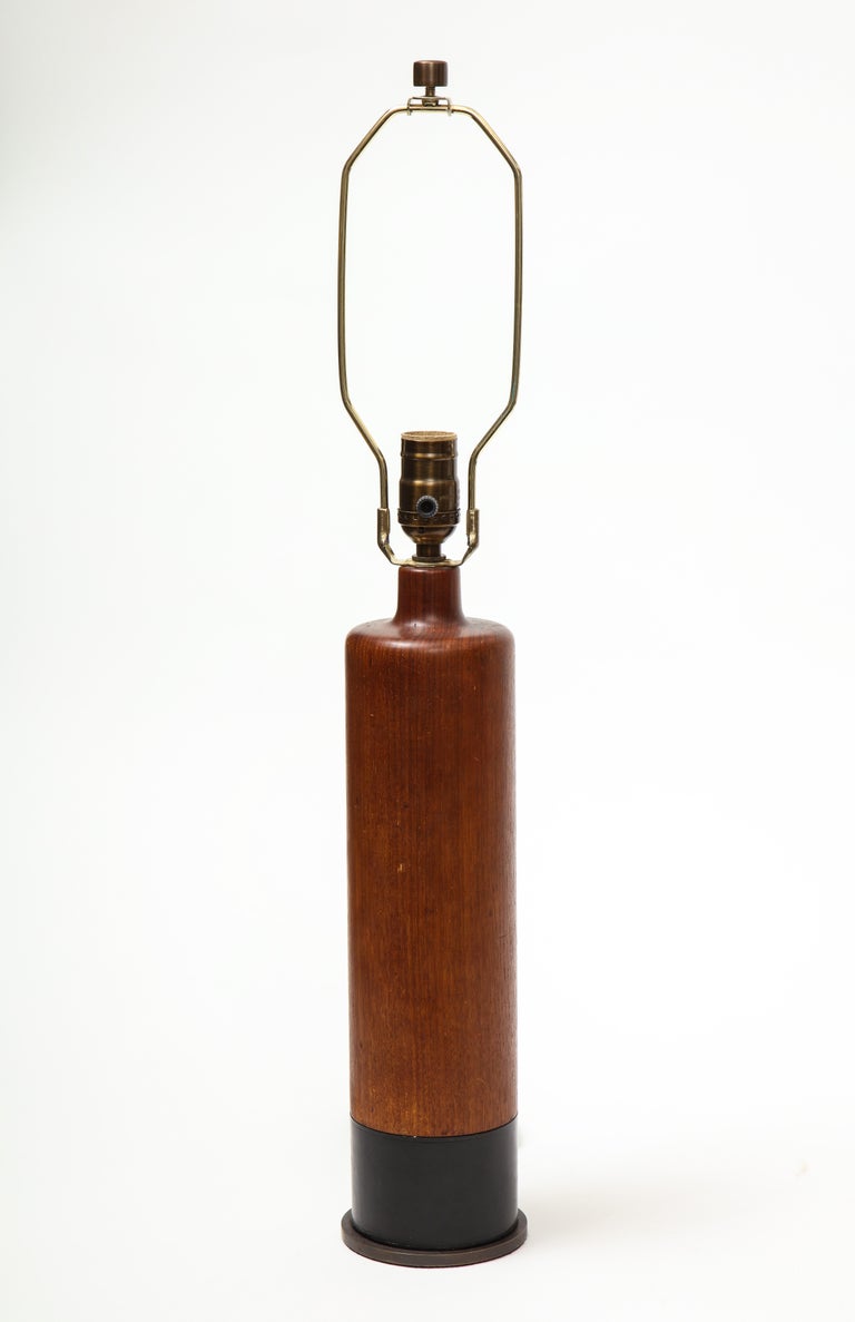 Teak and Leather Table Lamp, Denmark, C. 1970s For Sale 6