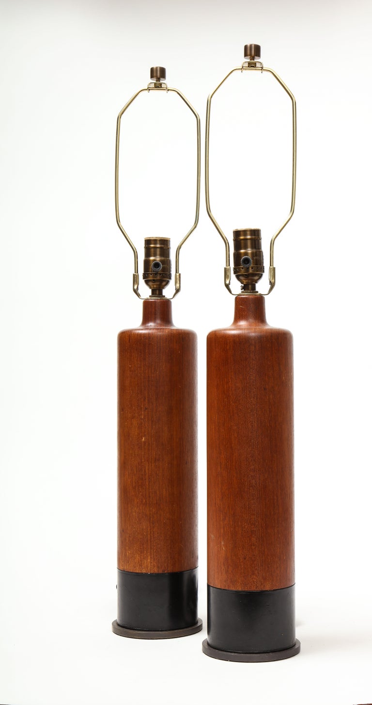 Teak and Leather Table Lamp, Denmark, C. 1970s For Sale 2