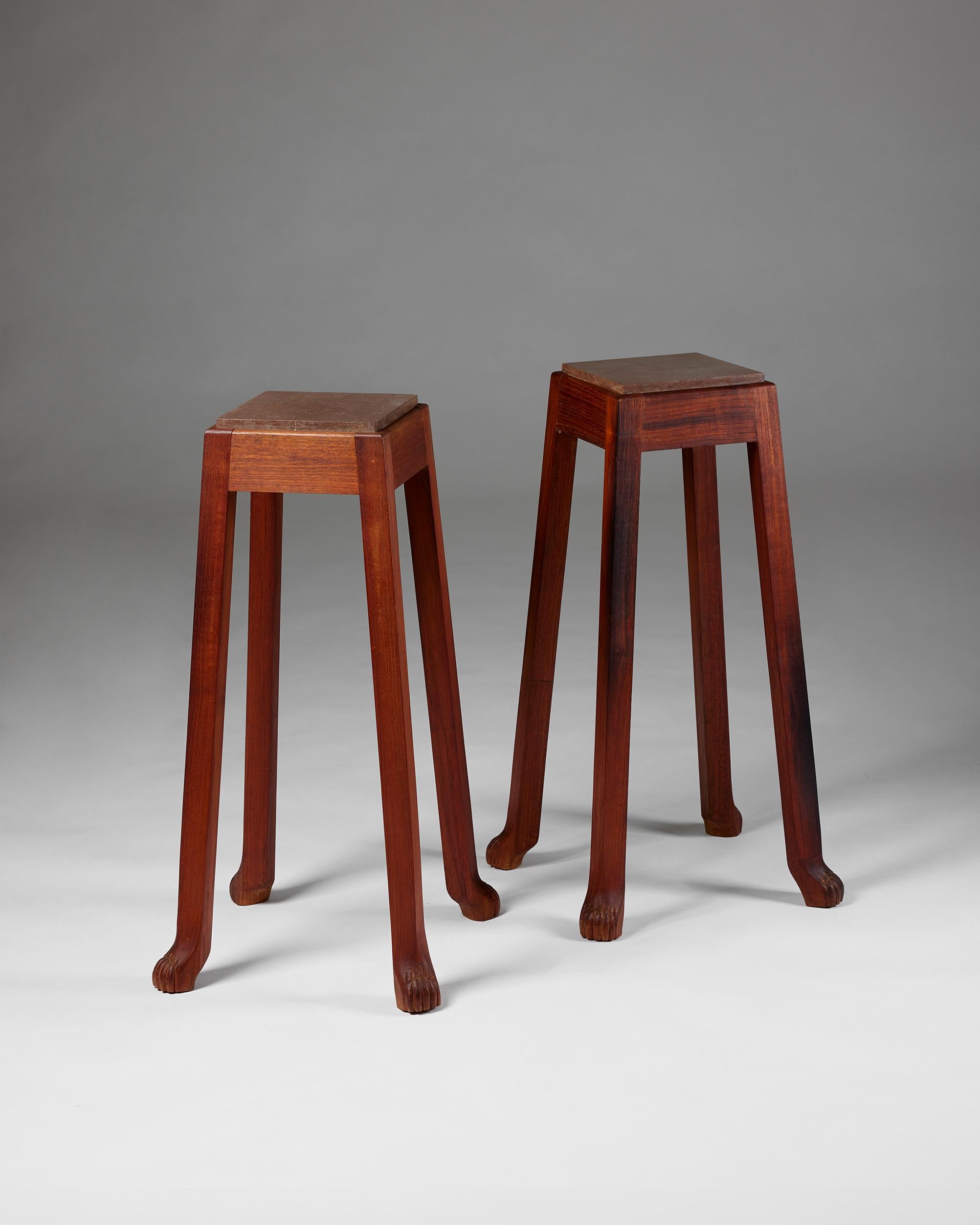 Pair of pedestals for Carl Malmsten’s School,
Sweden, 1970s

Solid teak and limestone.